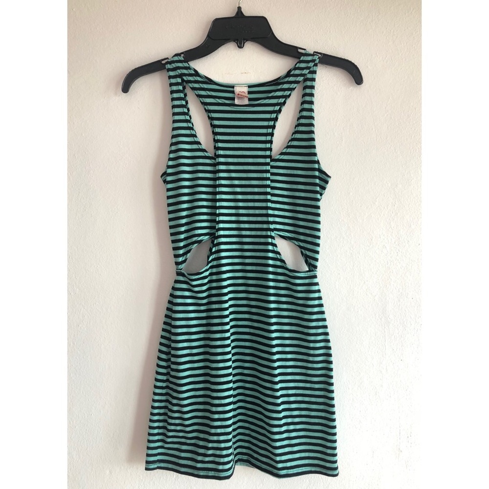 Striped mint green and black cut-out short dress